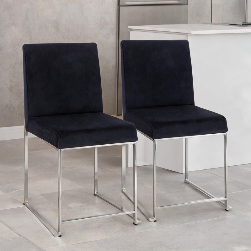 Ensemble de 2 chaises d'appoint en velours noir élégant avec pieds en acier inoxydable, siège rembourré à haut dossier