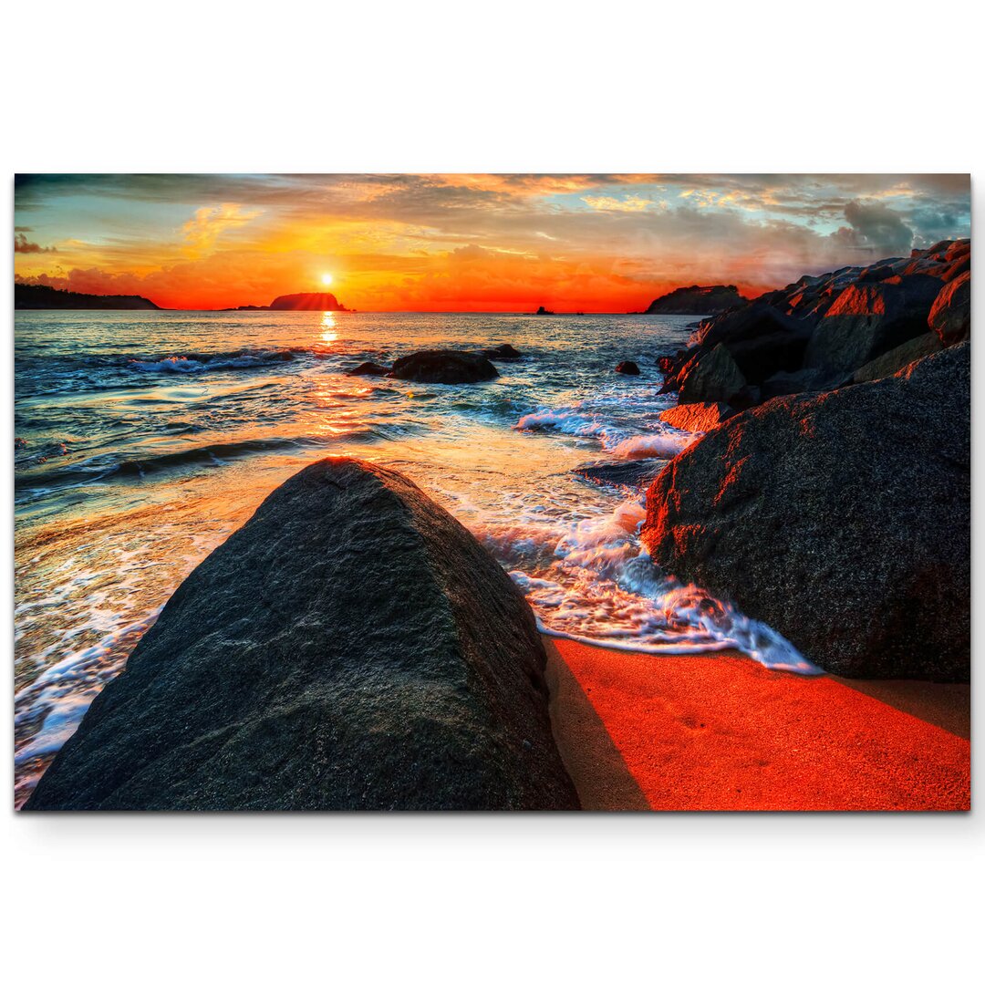 Leinwandbild Roter Sonnenaufgang bei Insel