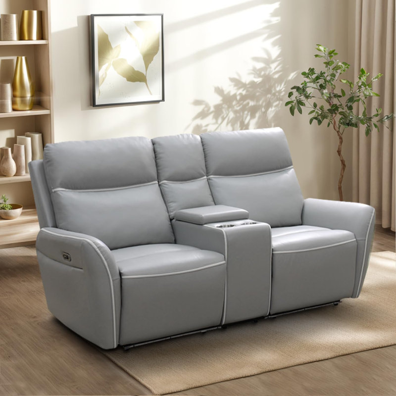Air Leather Power Reclining Sofa with LED Lighting and USB Ports for Living Room or Home Theater