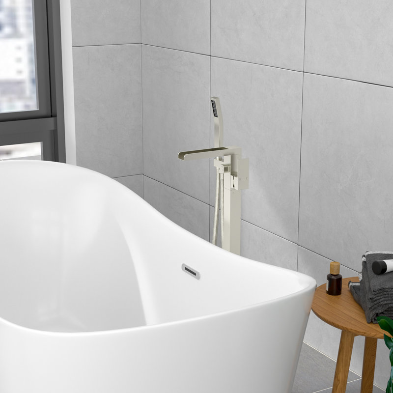 Floor Waterfall Faucet with Diverter, Brushed Nickel
