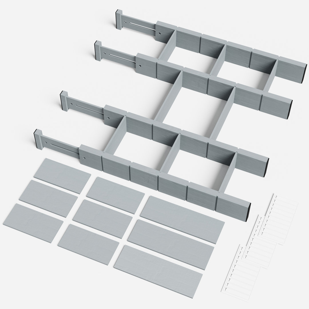 Bamboo Adjustable Drawer Dividers with Inserts and Labels – Expandable Kitchen and Home Organizer for Drawers, Dressers, and Office, 4 Dividers with 9 Inserts (17"-22") SpaceAid