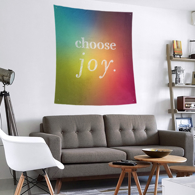 Tapisserie de polyester, choisir la joie citation, H 80 po x l 68 po, Arc-en-ciel