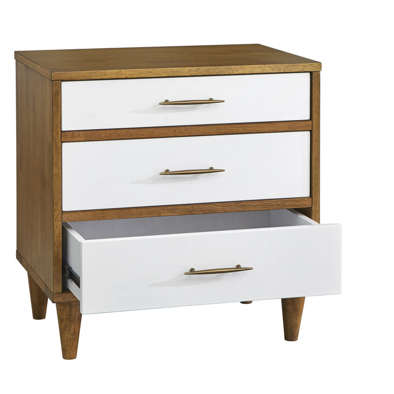 Afrida 3 Drawer Nightstand, Light Walnut/White