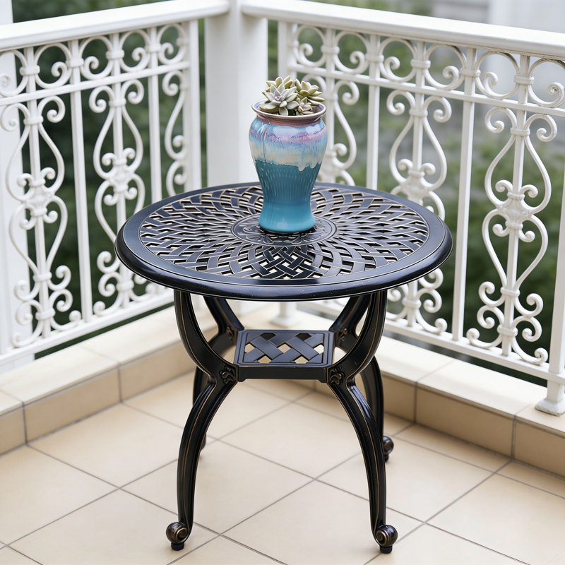 Round Copper Cast Aluminum Outdoor Side Table, Rust-Resistant For Patio Or Garden, Copper