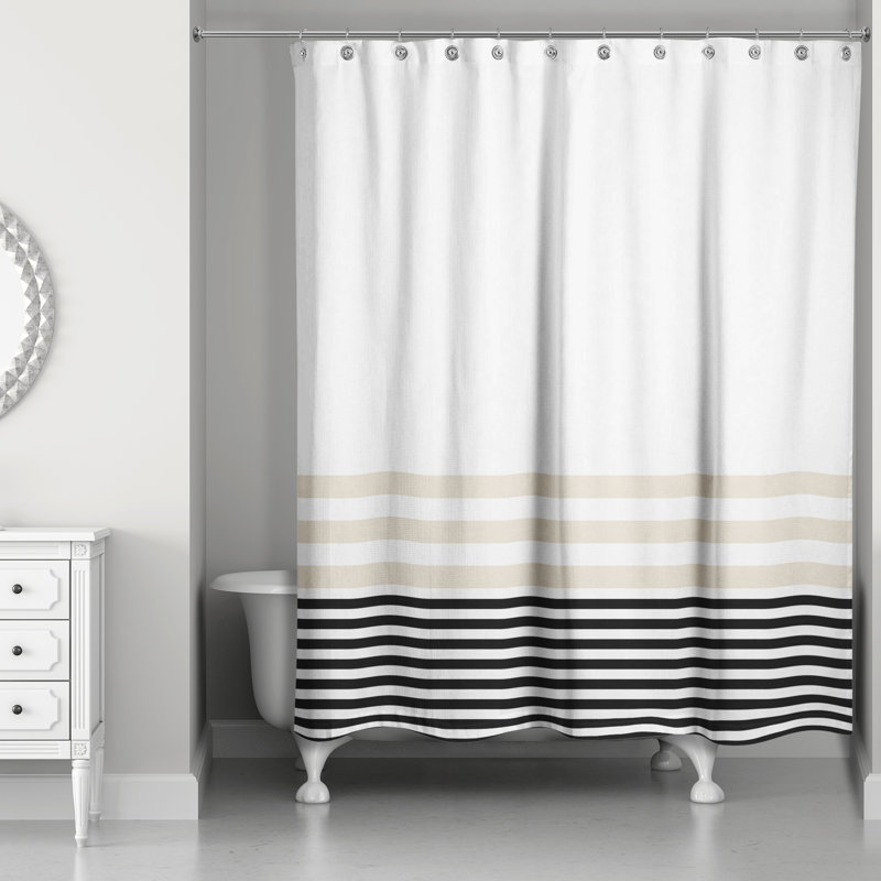 Maurine Stripes Single Shower Curtain, Beige/Black