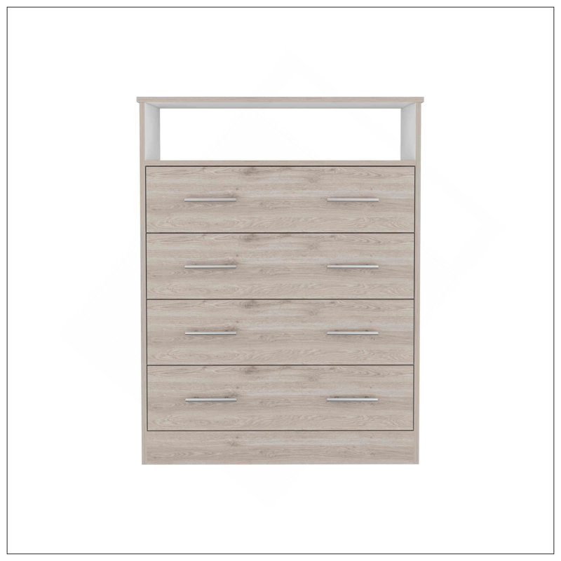 Commode 4 tiroirs Pérou, plateau supérieur, 1 tablette ouverte, Gris