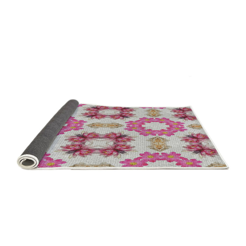 Tapis rose/brun tissé à la machine, Rond 7 pi