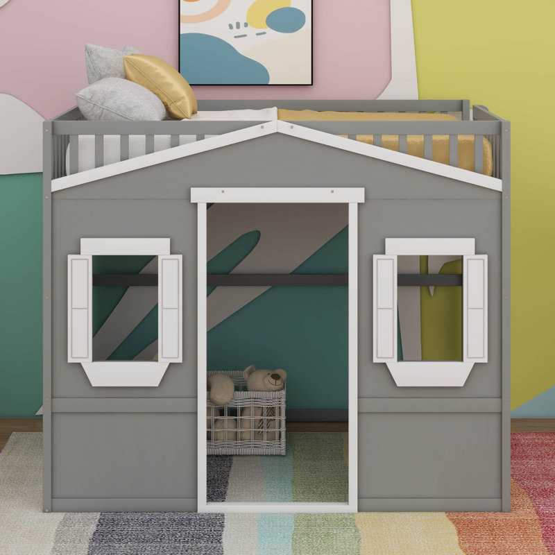 Lit mezzanine avec échelle House, Gris / Blanc, Lit double
