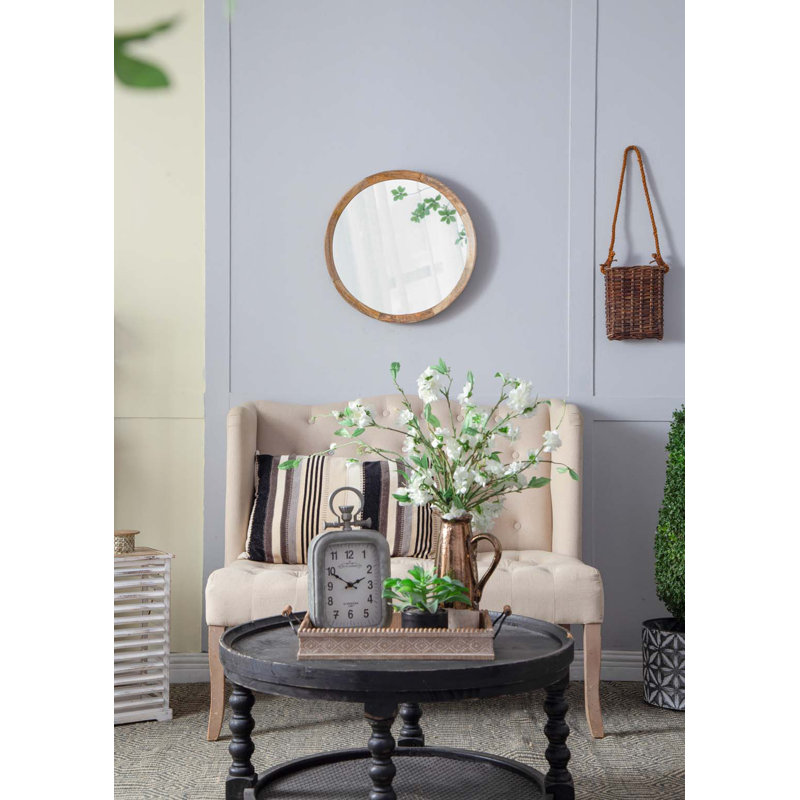 D20x1,5 "Miroir mural de style transitionnel en bois de manguier avec cadre en bois de manguier massif pour la salle de bain