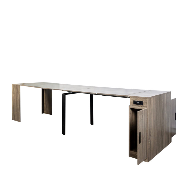 Extendable Dining Table With Outlet, Brown