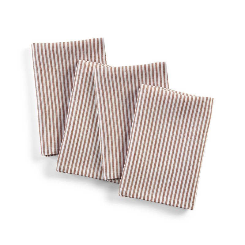 Narrow Stripe - 100% Pure Linen Dinner Napkins, Cinnamon/White