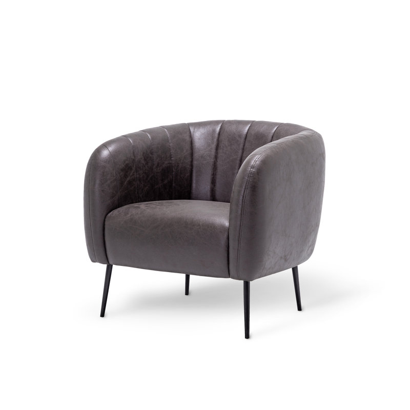 Fauteuil demi-tonneau Samouri, Similicuir noir vieilli