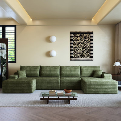 Canapé modulaire en U de 135 po à 5 places en tissu de velours côtelé sans assemblage pour rehausser votre bureau