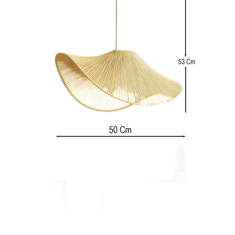 Ecru Macrame Chandelier, Adjustable Height 9.8 x 19.7 inches | Durable Plastic Body, Ø19.7 x 1.97 inches Base Plate | 1 x E27 Socket (Max 40W) | Elegant Lighting for Living Room, Dining Room & Entryway