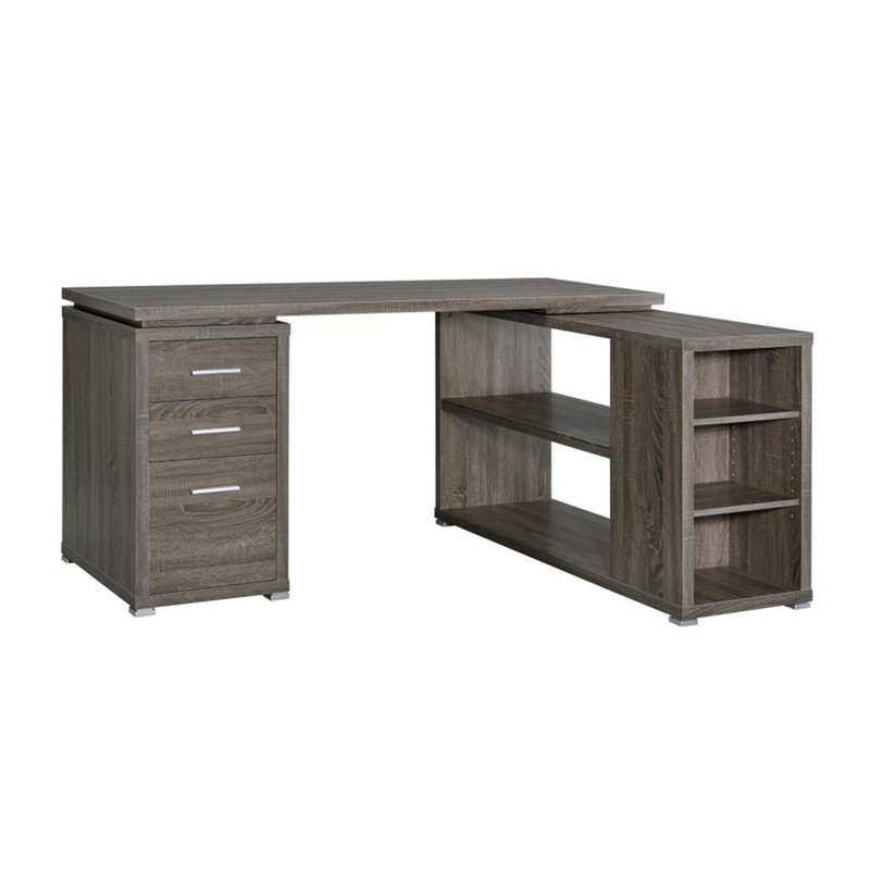 Bureau en L avec tiroirs et tablettes