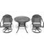 3 chaises de salle à manger en fonte d'aluminium toutes saisons, 2 chaises pivotantes et une table ronde de 35,43 po, noire, résistante aux intempéries, assise confortable et coussin de véranda, coussins de siège-1191460011
