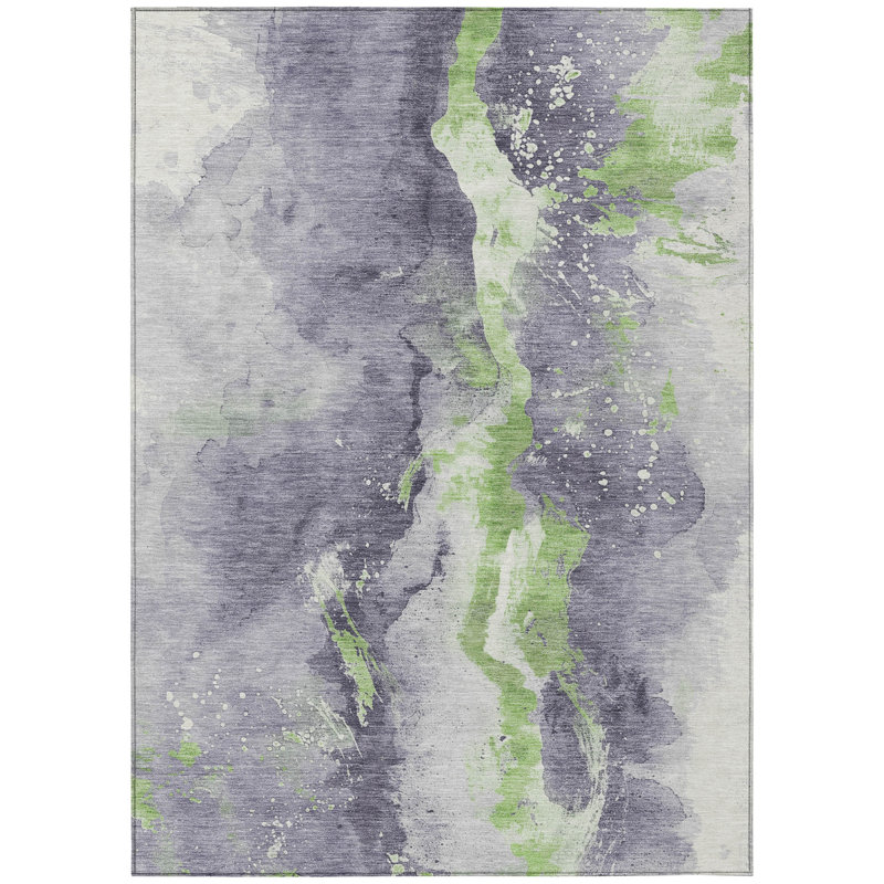 Lavender Abstract Synthetic Washable 5' x 7' Area Rug