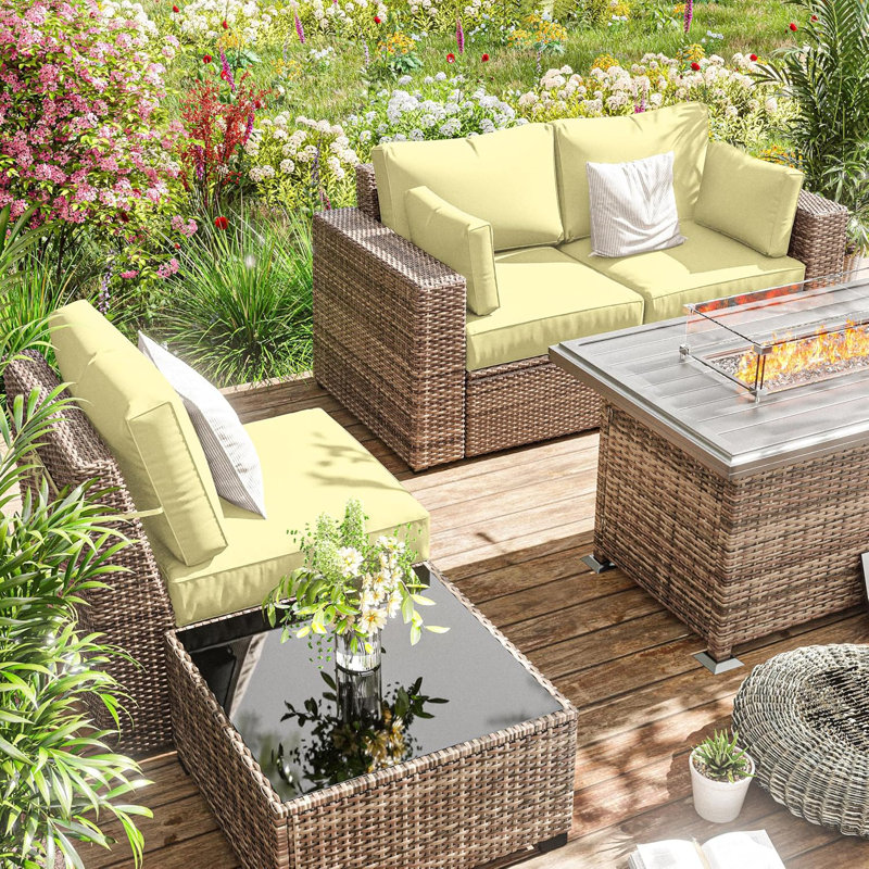 8-Piece Outdoor Cushion Cover Set (Set Of 3 Seats, 5 Backs), Covers Only, Light Yellow