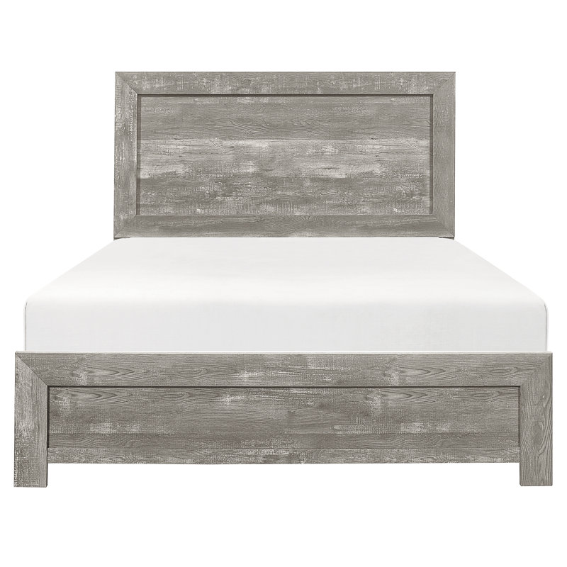 Très grand lit, gris rustique, meubles de chambre à coucher en bois avec rails gris, tête de lit en bois