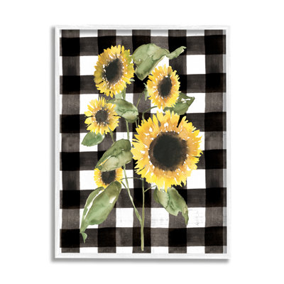 " Classic Yellow Sunflower Floral Bunch Buffalo Check Plaid " by Jennifer Goldberger