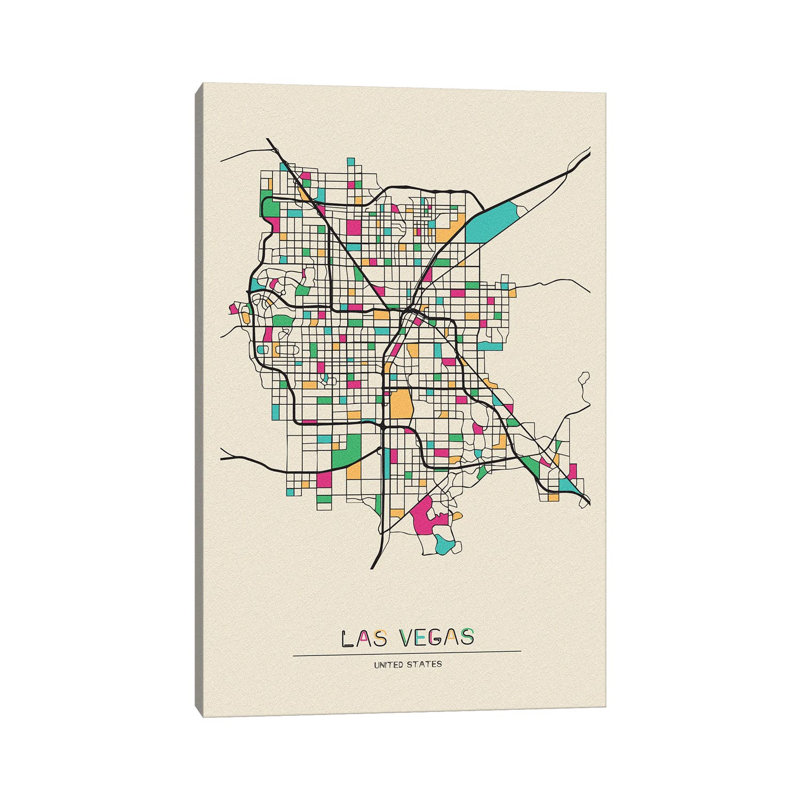 «Las Vegas, Nevada Map» par Ayse Deniz Akerman - Giclée sur toile tendue avec châssis, H 40 po x l 26 po x P 1,5 po