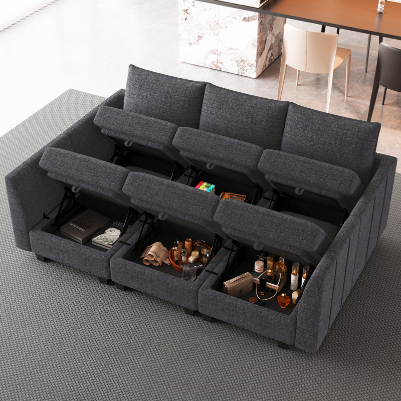 Canapé-lit modulaire convertible Aurora Chenille, H 36,2 po x l 87 po x P 59,8 po, Chenille noir