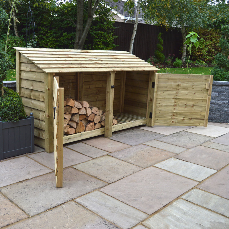 Troutville 230cm W x 80cm D Wood Log Store, Light Green