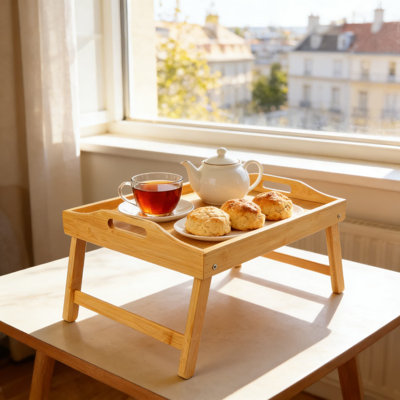 Foldable Bamboo Bed Tray Table With Folding Legs And Handles - Portable Laptop Desk For Eating, Working, Reading On Bed, Sofa, Or Couch