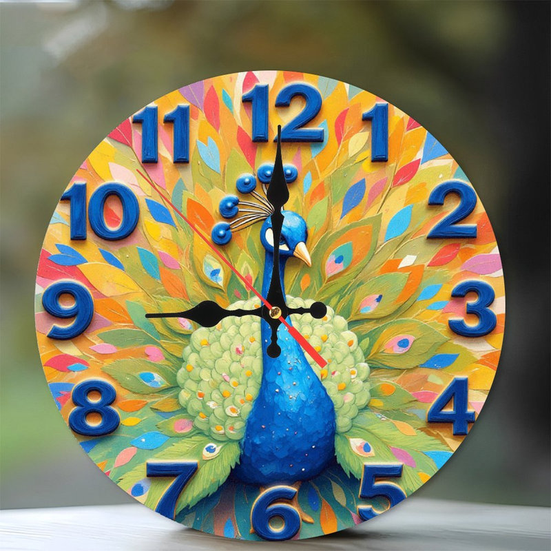 Horloge murale colorée paon