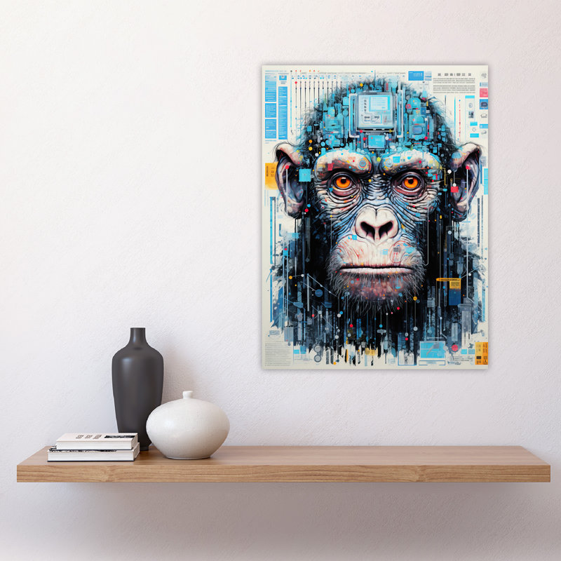 Wall Art Print Chimpanzee Robot Hybrid Schematic Futuristic Secret Complex Arcane Manuscript Gift For Cave Poster