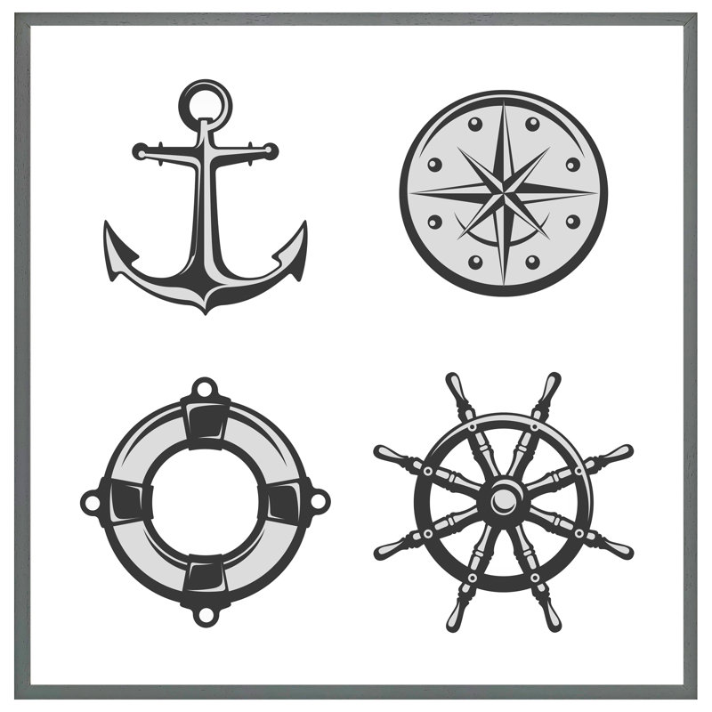 Tiburon Nautical Icons 1 Piece Single Picture Frame Wall Art, 31cm H x 31cm W x 4cm D, Grey Framed