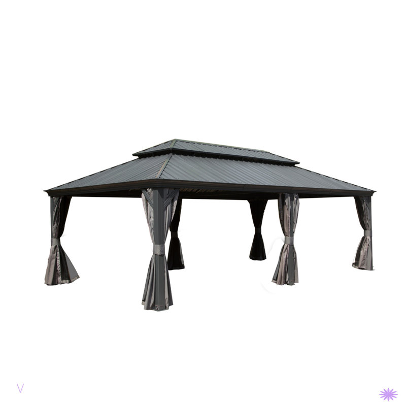 Outdoor Gazebo with Galvanized Steel Double Roof, Gray, 126.35" H x 260.01" W x 165.65" D