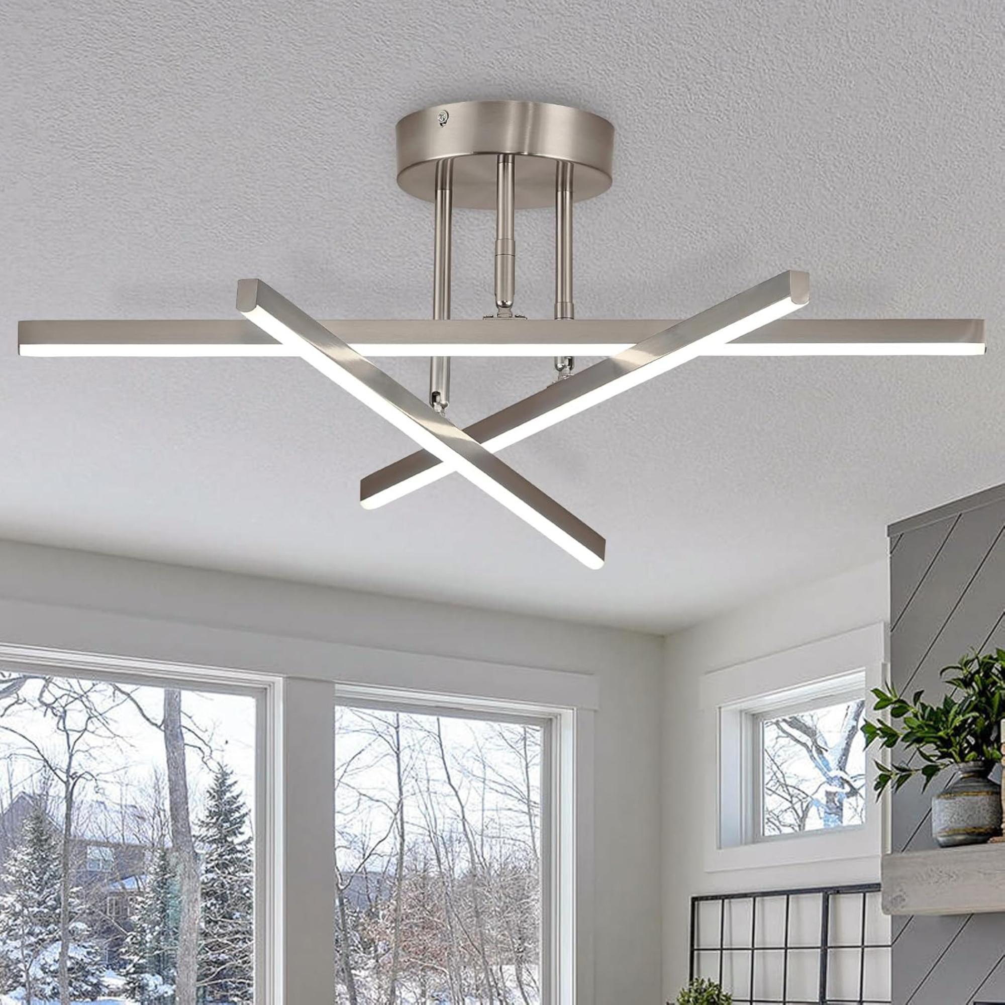 Hub Ceiling Textiles Hub LED Chandelier, 3-Lights Modern Semi Flush Mount Ceiling ...