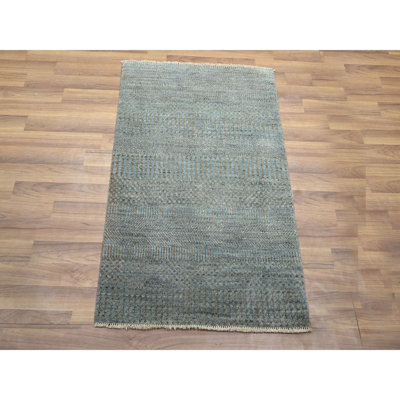 Tapis bleu pierre 2 pi x 3 pi, laine avec touche de soie, ton sur ton, luxuriant et moelleux, échantillon, motif d'herbe moderne, noué à la main, tapis, tapis oriental