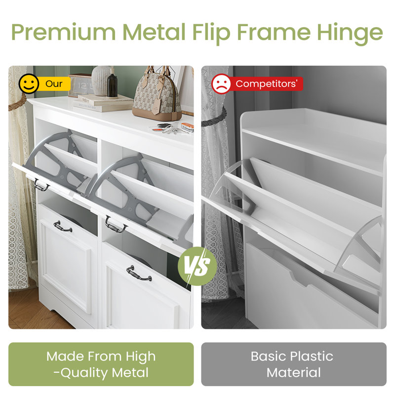 Shoe Storage Cabinet with Flip-Down Doors and Adjustable and Removable Divider, Wood Shoe Rack Cabinet, Holds 15-24 Pairs Shoes 
