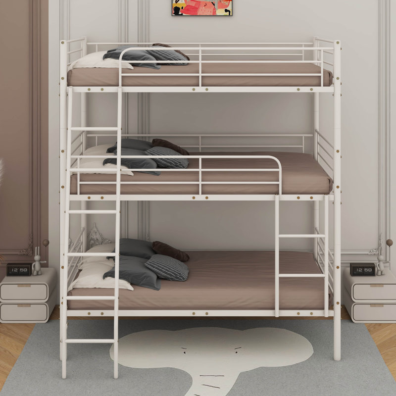 Le lit simple superposé en métal peut être démonté en trois lits, Blanc