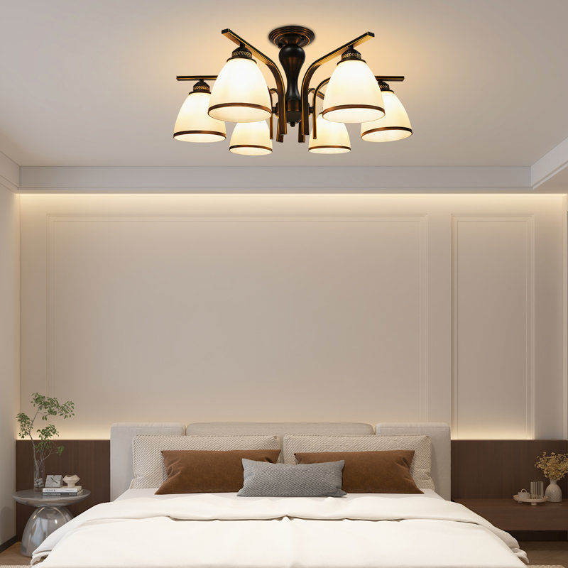 26.7 Inch 6 Lights European Style Glass Semi Flush Mount Ceiling Light With Glass Shades