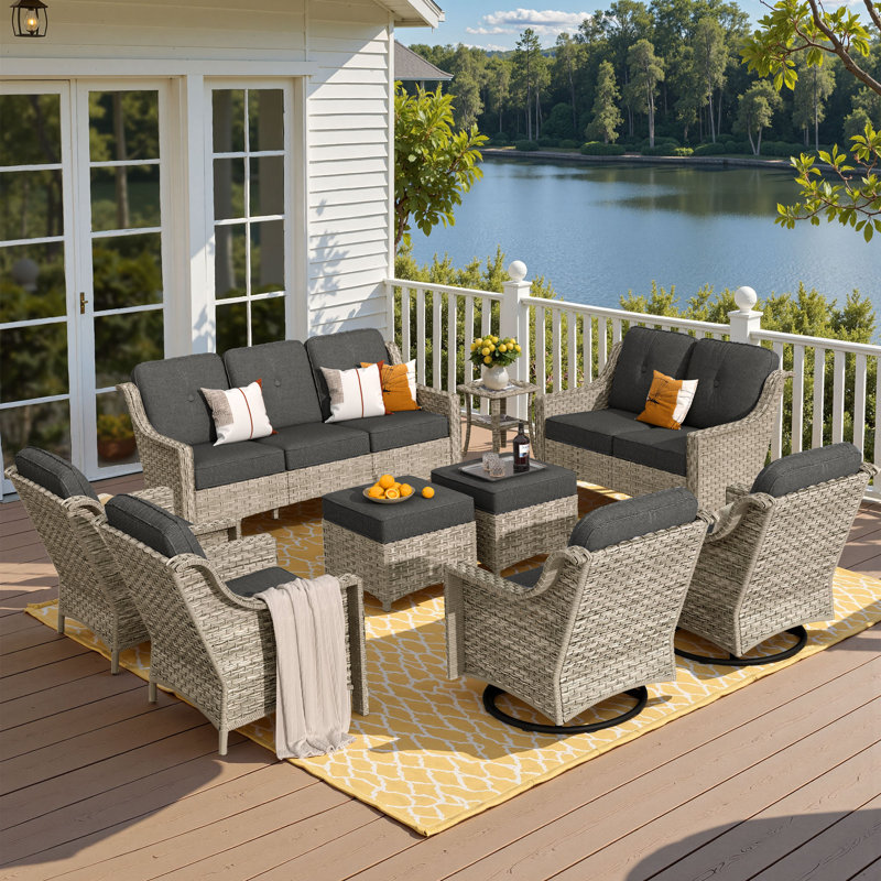 Porretto 9 - Person Patio Conversation Set with Cushions, Black
