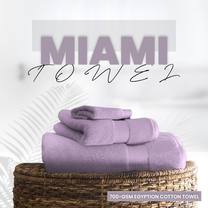 Miami 2 Piece Bath Sheet Same-Size Bale, Lavender, Hand Towel - 4 Pack