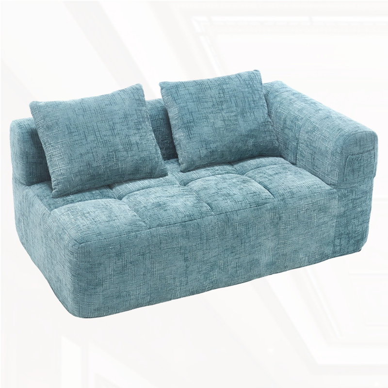 Chenille Loveseat Sofa, Mint Blue