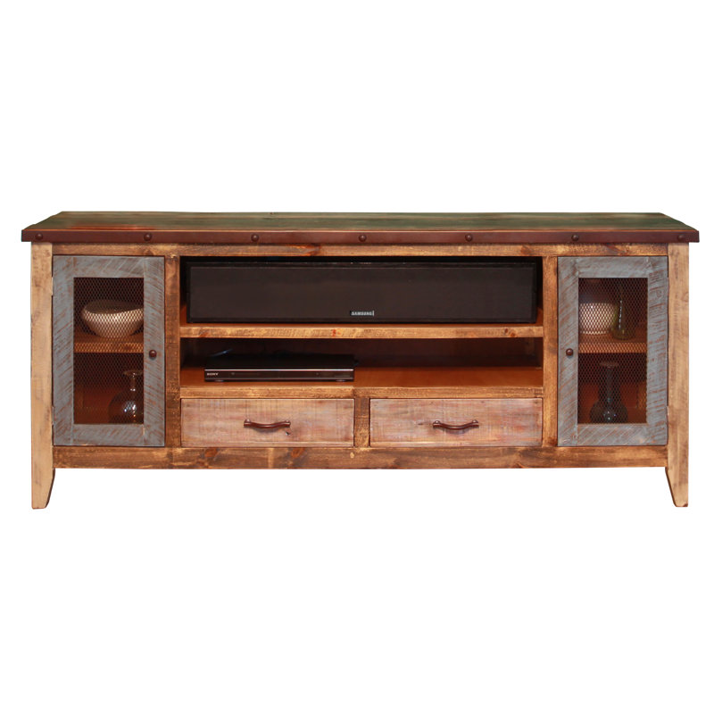 Meuble télé antique 76 po avec 2 tiroirs et 2 portes grillagées