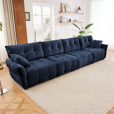 Modern 4 - Seater Sofa,Solid Wood Frame In Premium Chenille,High - Resilience Cushions, Ideal For Living Rooms, Offices, Lounges, Dens, Hotel Lobbies,In Blue