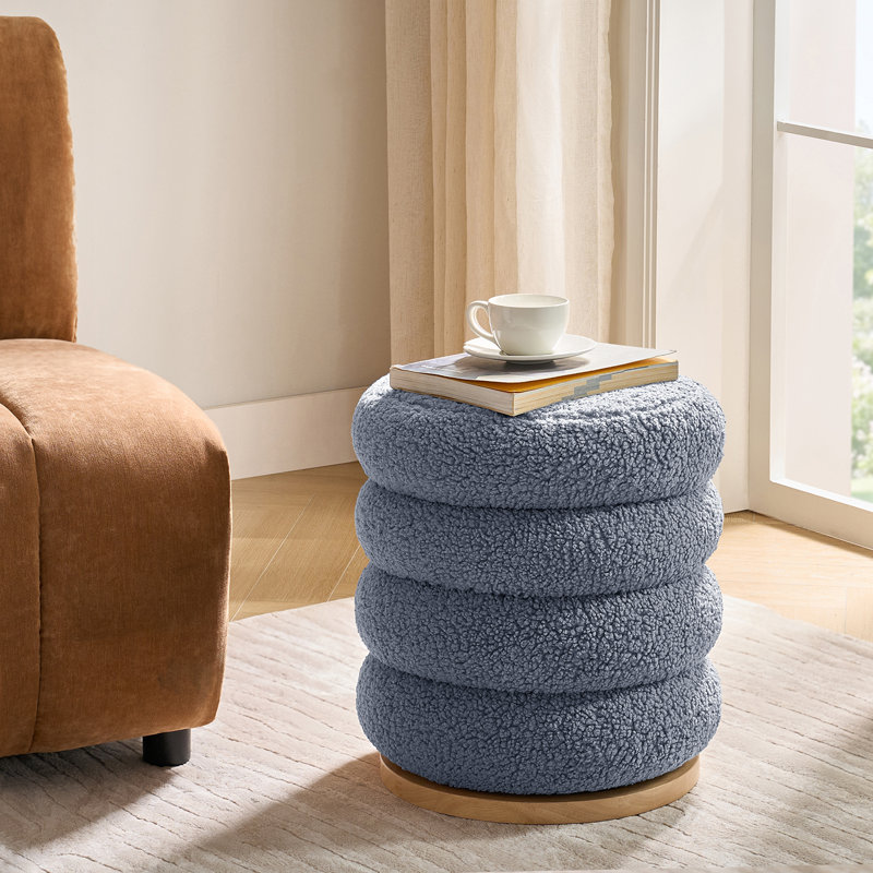 Rosa Modern Storage 360°Swivel Round Ottoman With Solid Wood Base, Blue