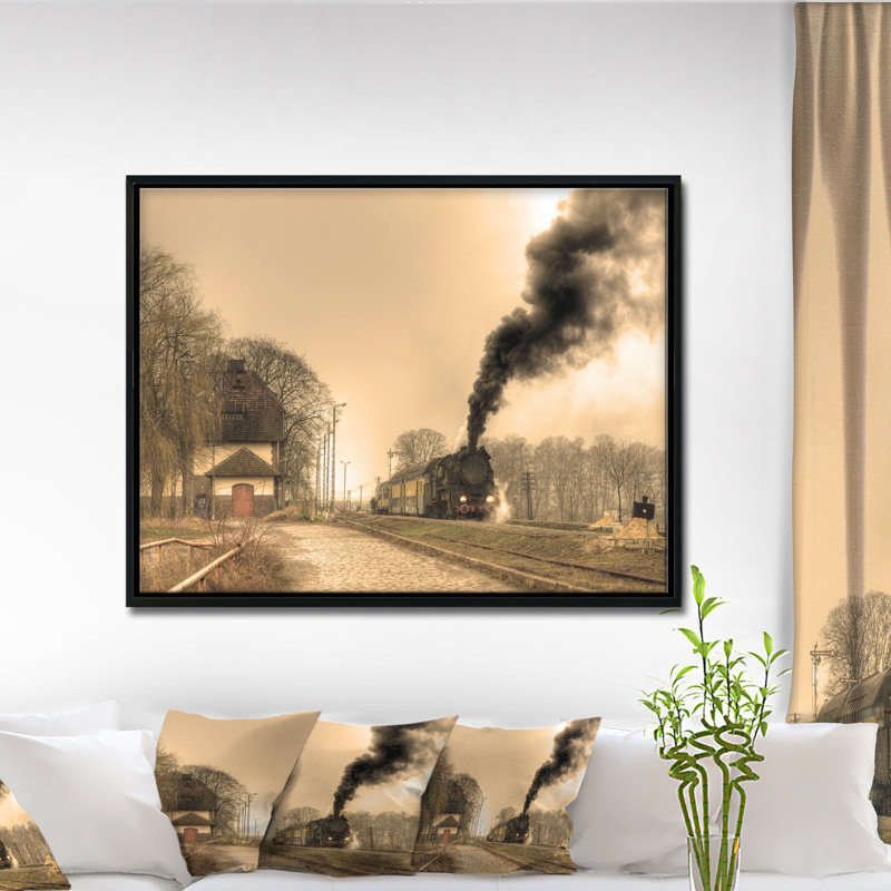«Retro Steam Train», photographie, H 12 po x l 20 po x P 1 po, Toile avec cadre flottant