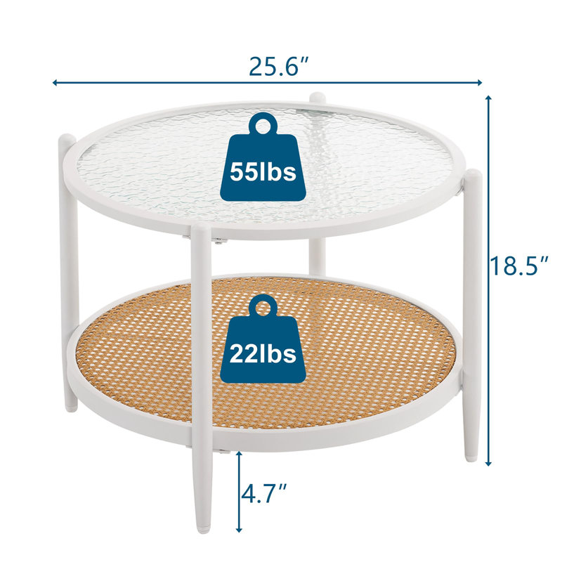 Table basse 25,6 po, Blanc, Blanc / verre ondulé