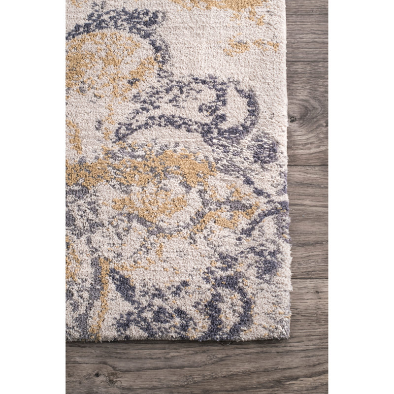 Tapis blanc cassé à motif damassé Zanesville, Rectangle 5 pi 3 po x 7 pi 5 po