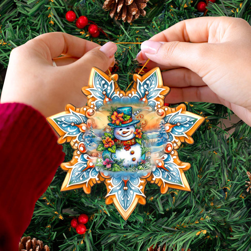 Snowman Snowflake Wooden Ornaments By G. Debrekht