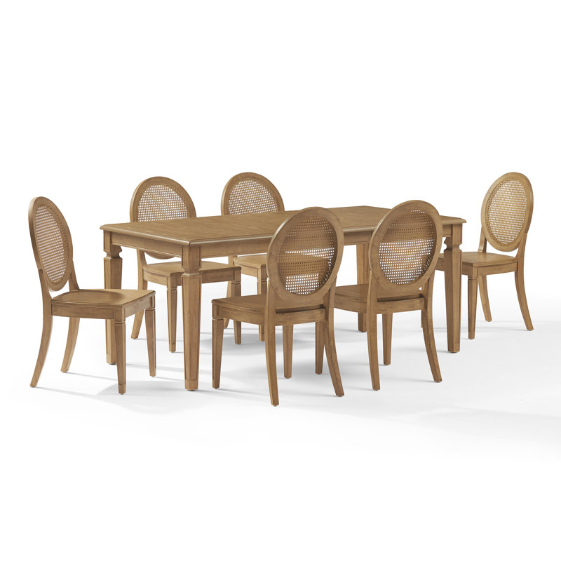 Ensemble de table de salle à manger 7 pièces pour 6 personnes avec dossier canné Katia, 7 pièces : table, 6 chaises