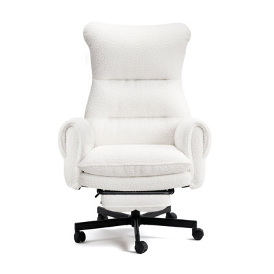 Big and Tall Teddy Office Chair, Flip Armrests for Pets & Cross Legged Sitting, Executive Ergonomic Computer Gaming Chair with Foot Rest