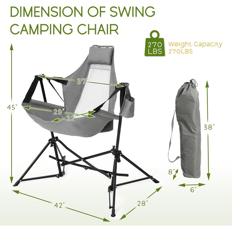 Hammock Folding Camping Chair - Outdoor Folding Portable Swing Camp Chairs with Aluminum Alloy Adjustable Back and Pillow Cup Holder for Beach Lawn Patio